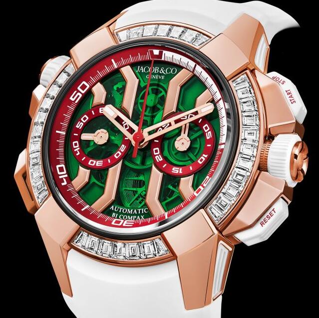 Jacob & Co. EPIC X CHRONO BAGUETTE ROSE GOLD GREEN Watch Replica EC423.42.BD.AA.A Jacob and Co Watch Price